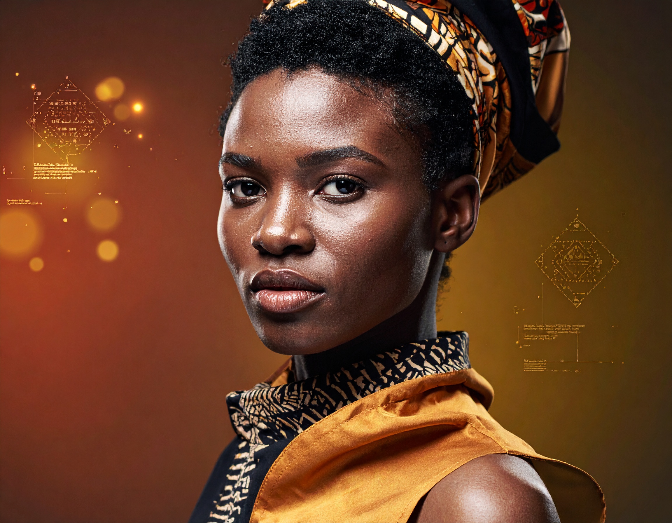 Image generated by Adobe Firefly: A photorealistic portrait blending cultural heritage with futuristic elements, showcasing AI’s ability to create emotionally resonant, inclusive visuals with cinematic detail.